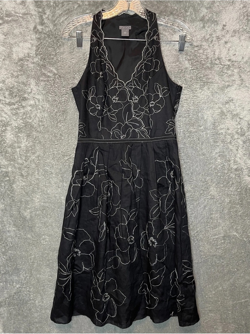 Ann Taylor Black Dress with White Floral Embroidery